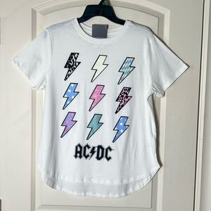 NWT Grayson Social AC/DC Graphic Tee XL Junior 15-17 Cream High Low Hem Shirt